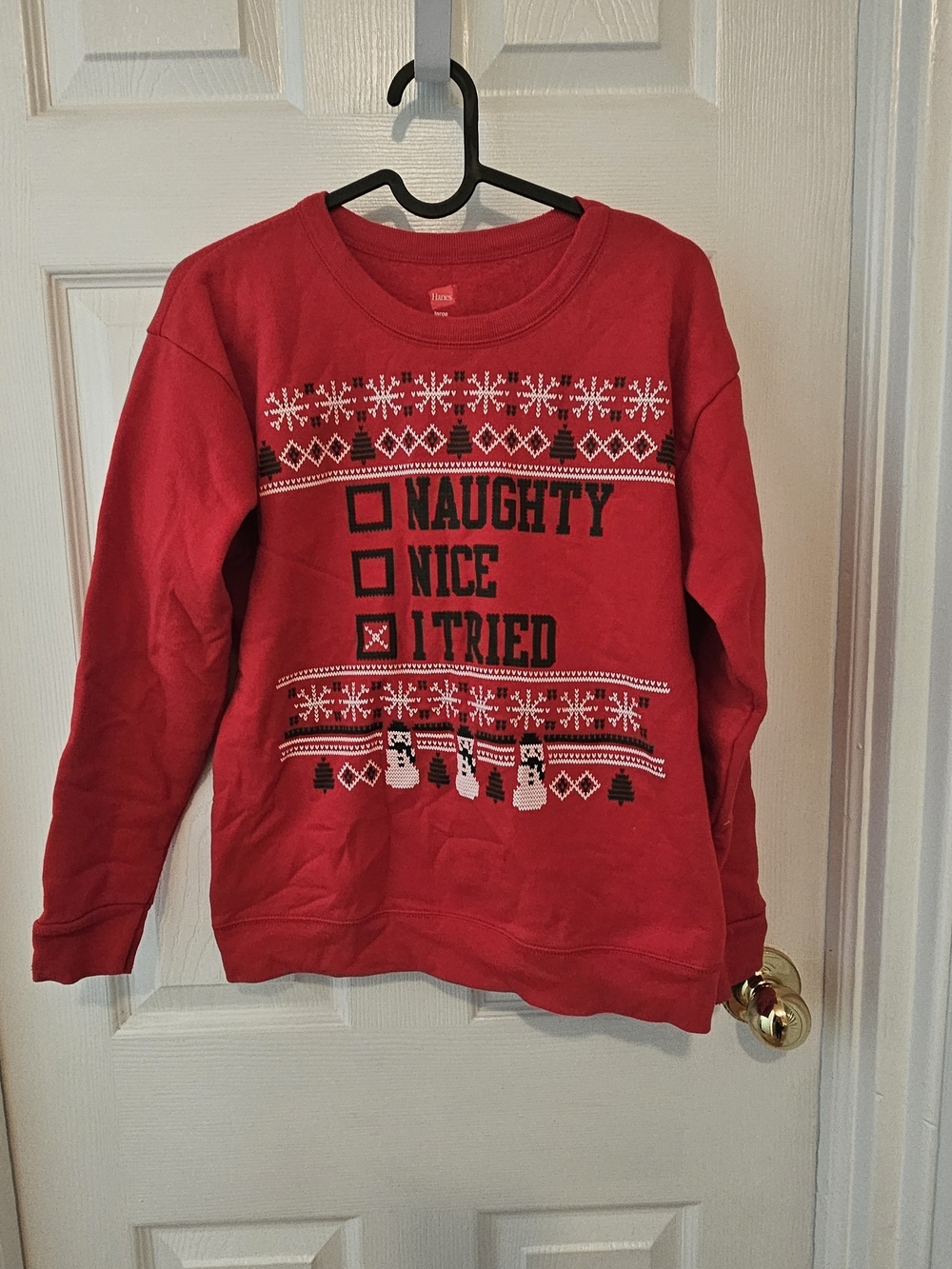 Hanes Red Kids Holiday Sweatshirt with Naughty/Nice/I Tried Graphic